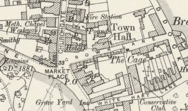 1901 map of the centre of Soham showinh the Cage